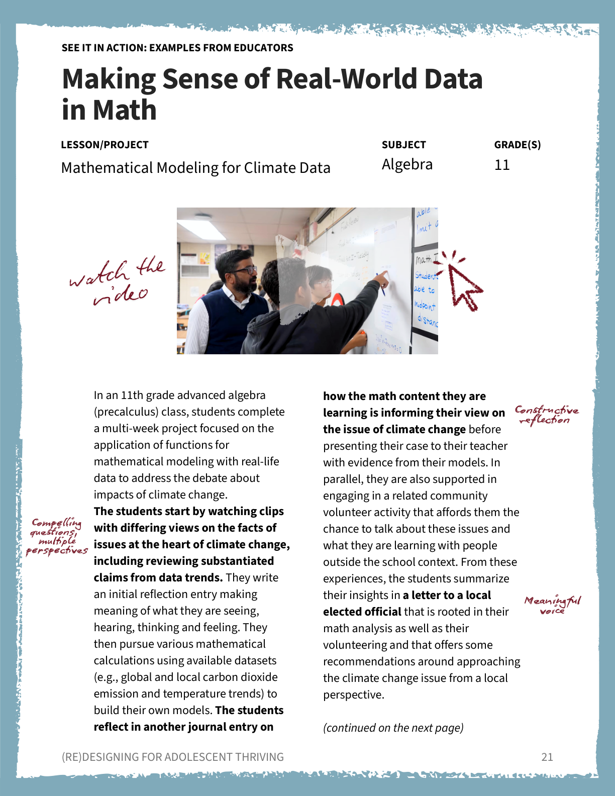 Math classroom example