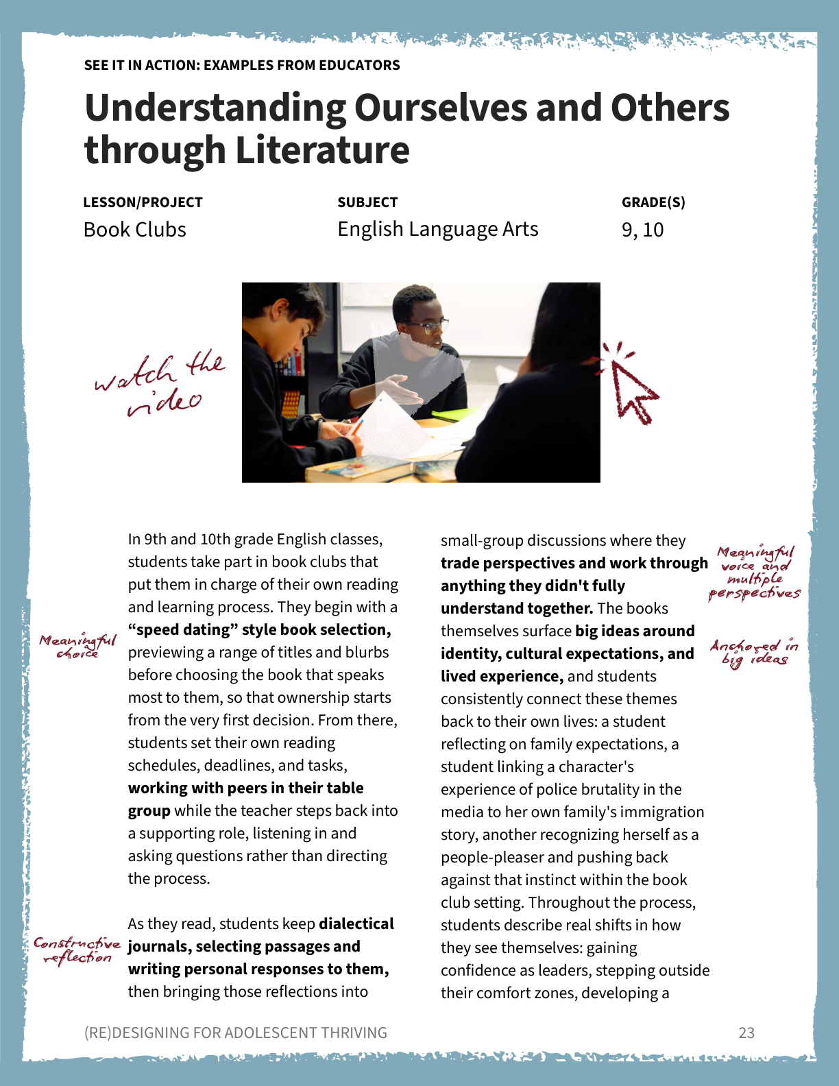 English Language Arts classroom example
